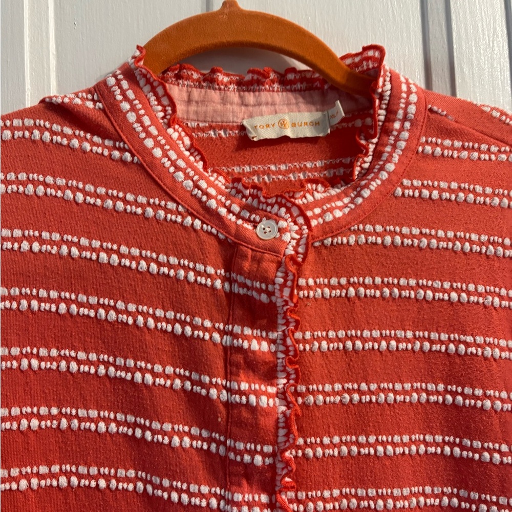 Tory Burch Red and White Striped Cardigan